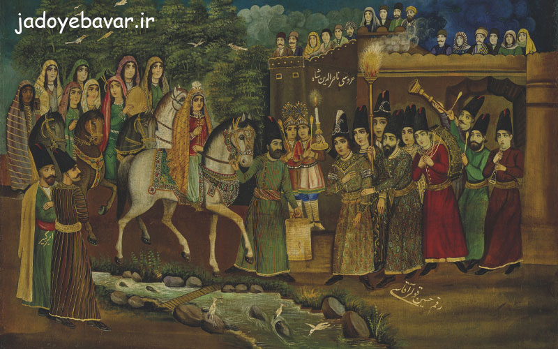 تابلوی رنگ روغن عروسی ناصرالدین‌شاه با جیران، اثر حسین قوللر آقاسی